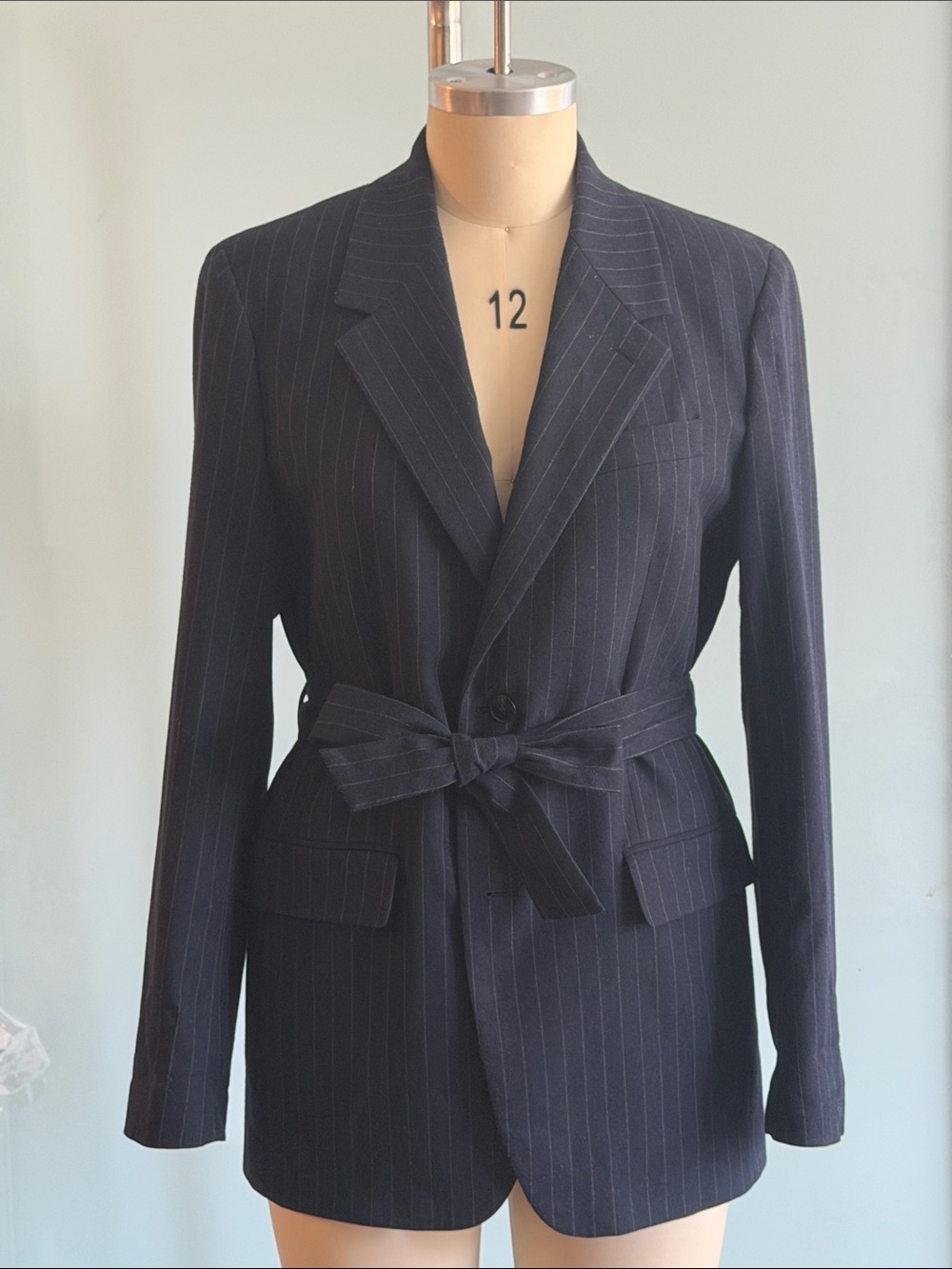 RW&CO. Navy Pinstripe Belted Blazer